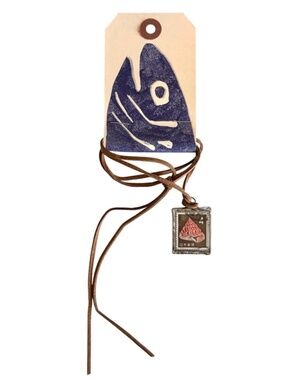 Leather Corded Postage Stamp Pendant Necklace Handmade OOAK